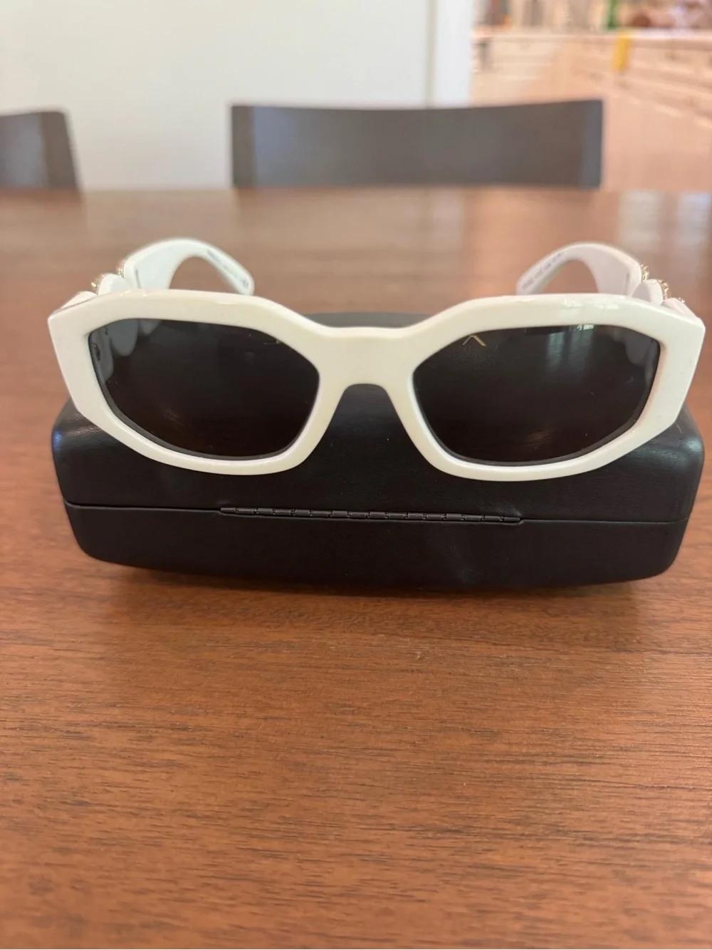 Versace White Frame Black Lens Retro Oval Sunglasses